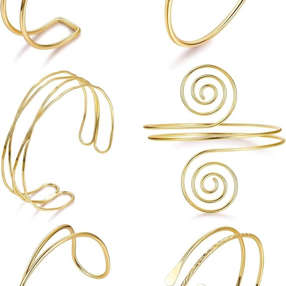 6Pcs Boho Coil Arm Cuff Bangle Set - Adjustable Minimalist Open Arm Cuff Armlet